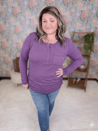 2- Long Sleeve Tops Georgia Luxe Brushed Ribbed Knit Snap Front Henley plus size clothing