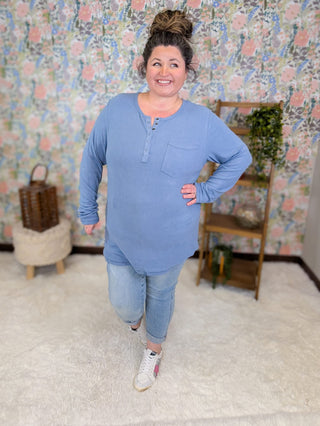 2- Long Sleeve Tops Georgia Luxe Brushed Ribbed Knit Snap Front Henley plus size clothing