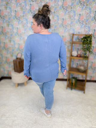 2- Long Sleeve Tops Georgia Luxe Brushed Ribbed Knit Snap Front Henley plus size clothing