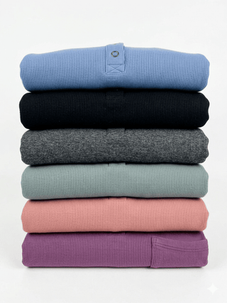 2- Long Sleeve Tops Georgia Luxe Brushed Ribbed Knit Snap Front Henley plus size clothing