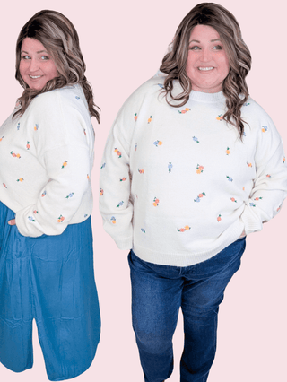 Georgina Mini Floral Embroidered Sweater in Ivory-2- Long Sleeve Tops-LOVELY MELODY-Styled by Stacked - A Plus Size Women's Boutique in Lakeville, MN