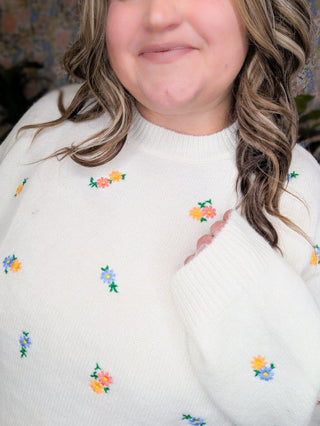 Georgina Mini Floral Embroidered Sweater in Ivory-2- Long Sleeve Tops-LOVELY MELODY-Styled by Stacked - A Plus Size Women's Boutique in Lakeville, MN