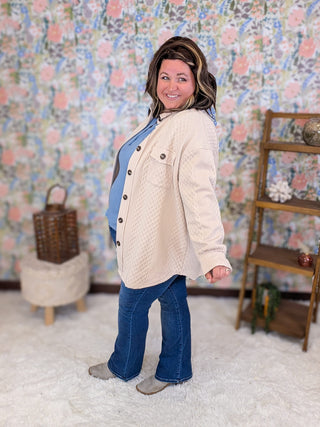 4- Overlayer Tops Gertie Button Down Textured Shirket in Taupe Beige plus size clothing