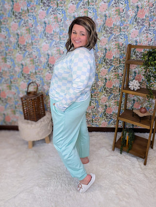 10- Bottoms Non-Denim Gianna Scuba Joggers in Aqua Mint plus size clothing