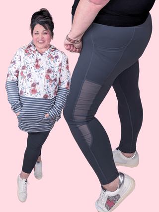 Gina Mesh Accent Leggings w/Pockets in Charcoal-10- Bottoms Non-Denim-WHITE BIRCH-Styled by Stacked - A Plus Size Women's Boutique in Lakeville, MN