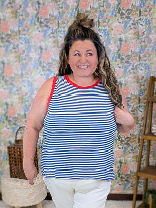 1- ShortSlv/Slvless Tops Ginnie High Neck Tank in Patriotic Stripes plus size clothing