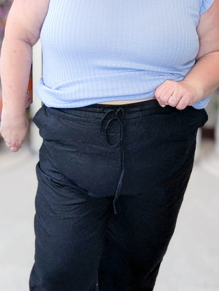 Giselle Linen Blend Crop Pant in Black-10- Bottoms Non-Denim-WHITE BIRCH-Styled by Stacked - A Plus Size Women's Boutique in Lakeville, MN