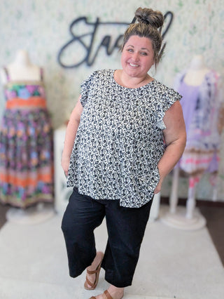 Giselle Linen Blend Crop Pant in Black-10- Bottoms Non-Denim-WHITE BIRCH-Styled by Stacked - A Plus Size Women's Boutique in Lakeville, MN