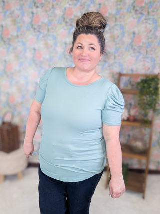 1- ShortSlv/Slvless Tops Glenda Draped Sleeve Ribbed Top in Seafoam plus size clothing