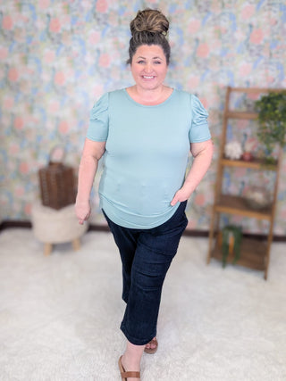 1- ShortSlv/Slvless Tops Glenda Draped Sleeve Ribbed Top in Seafoam plus size clothing