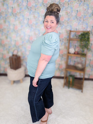 1- ShortSlv/Slvless Tops Glenda Draped Sleeve Ribbed Top in Seafoam plus size clothing