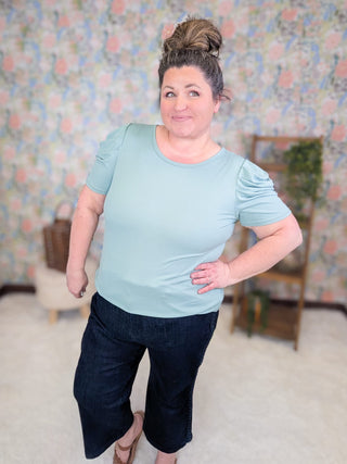 1- ShortSlv/Slvless Tops Glenda Draped Sleeve Ribbed Top in Seafoam plus size clothing