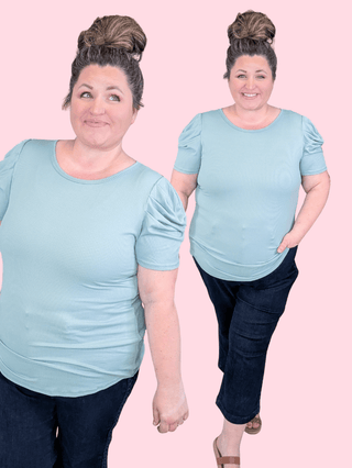 1- ShortSlv/Slvless Tops Glenda Draped Sleeve Ribbed Top in Seafoam plus size clothing