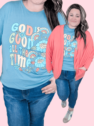 God is Good Tee on Teal Blue *DEAL*-6- Graphic Tops-i love my freedom-Styled by Stacked - A Plus Size Women's Boutique in Lakeville, MN