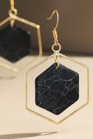 Gold Cased Hexagon Dangle Earrings (5 colors)-12- Accessories & Gifts-urbanista-Styled by Stacked - A Plus Size Women's Boutique in Lakeville, MN