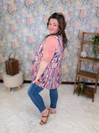 1- ShortSlv/Slvless Tops Goldie Scoopneck Tiered Tank in Faded Geometric plus size clothing