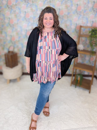 1- ShortSlv/Slvless Tops Goldie Scoopneck Tiered Tank in Faded Geometric plus size clothing