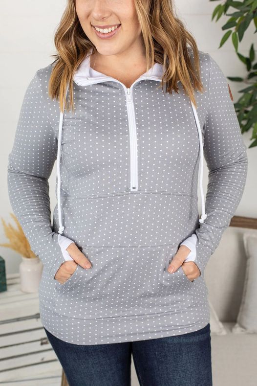 Soft Gray Dot Cloud Cowl Pullover Halfzip