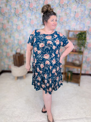 11- Dress/Romp/Jump Grayson Cold Shoulder Vintage Floral Dress in Dark Teal plus size clothing