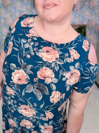11- Dress/Romp/Jump Grayson Cold Shoulder Vintage Floral Dress in Dark Teal plus size clothing