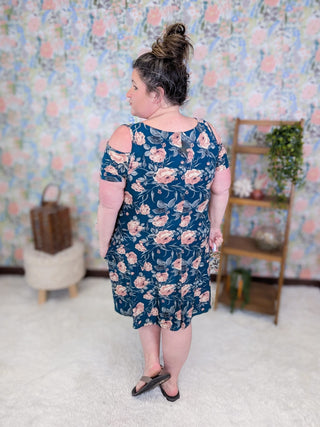 11- Dress/Romp/Jump Grayson Cold Shoulder Vintage Floral Dress in Dark Teal plus size clothing