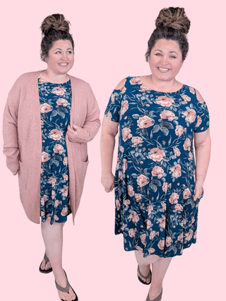 11- Dress/Romp/Jump Grayson Cold Shoulder Vintage Floral Dress in Dark Teal plus size clothing