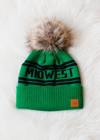 ***Green Base w/Navy Midwest Pom Hat-12- Accessories & Gifts-Panache Apparel Co.-Styled by Stacked - A Plus Size Women's Boutique in Lakeville, MN