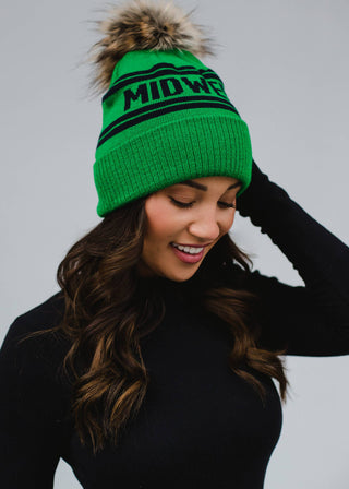 ***Green Base w/Navy Midwest Pom Hat-12- Accessories & Gifts-Panache Apparel Co.-Styled by Stacked - A Plus Size Women's Boutique in Lakeville, MN