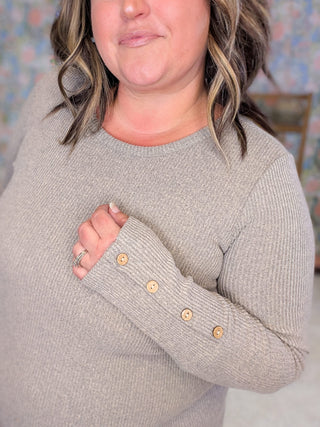 2- Long Sleeve Tops Greta Ribbed Pullover w/Button Sleeve Accents plus size clothing