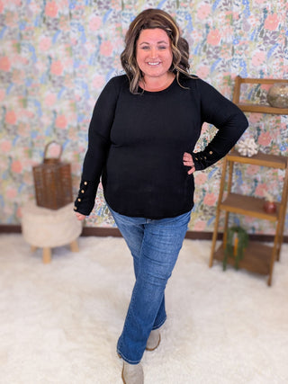 2- Long Sleeve Tops Greta Ribbed Pullover w/Button Sleeve Accents plus size clothing