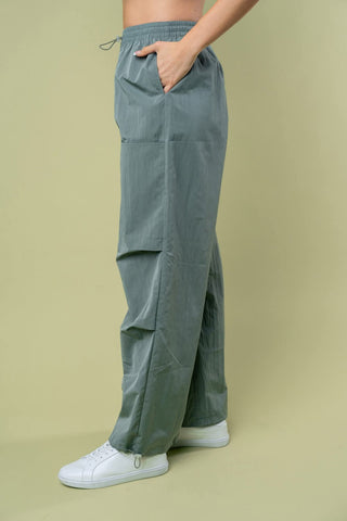 10- Bottoms Non-Denim Gwen Windbreaker Cargo Pants in Gray-Sage plus size clothing