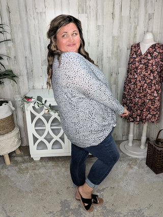 Gwenna Spotted + Knotted Vneck Pullover (2 Colors)-2- Long Sleeve Tops-BE STAGE-Styled by Stacked - A Plus Size Women's Boutique in Lakeville, MN