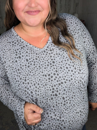 Gwenna Spotted + Knotted Vneck Pullover (2 Colors)-2- Long Sleeve Tops-BE STAGE-Styled by Stacked - A Plus Size Women's Boutique in Lakeville, MN