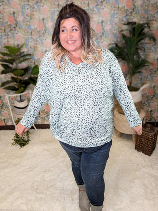 Gwenna Spotted + Knotted Vneck Pullover (2 Colors)-2- Long Sleeve Tops-BE STAGE-Styled by Stacked - A Plus Size Women's Boutique in Lakeville, MN