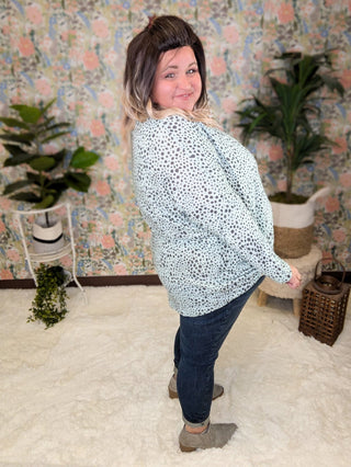 Gwenna Spotted + Knotted Vneck Pullover (2 Colors)-2- Long Sleeve Tops-BE STAGE-Styled by Stacked - A Plus Size Women's Boutique in Lakeville, MN