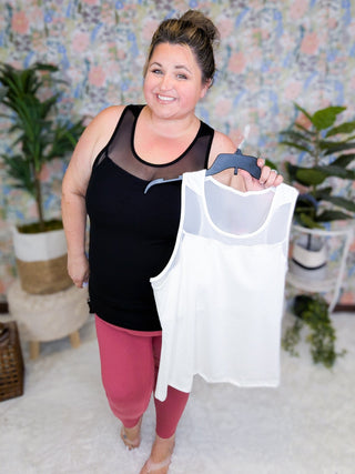 Hadley Mesh Accent Athletic Tank (2 Colors)-1- ShortSlv/Slvless Tops-WHITE BIRCH-Styled by Stacked - A Plus Size Women's Boutique in Lakeville, MN
