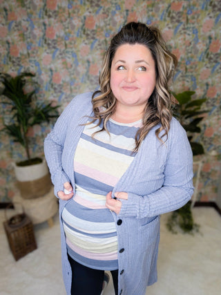 Hallie Scoopneck Rolled Sleeve Tee in Stripes (2 colors)-1- ShortSlv/Slvless Tops-FIRST LOVE-Styled by Stacked - A Plus Size Women's Boutique in Lakeville, MN