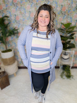 Hallie Scoopneck Rolled Sleeve Tee in Stripes (2 colors)-1- ShortSlv/Slvless Tops-FIRST LOVE-Styled by Stacked - A Plus Size Women's Boutique in Lakeville, MN