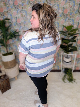 Hallie Scoopneck Rolled Sleeve Tee in Stripes (2 colors)-1- ShortSlv/Slvless Tops-FIRST LOVE-Styled by Stacked - A Plus Size Women's Boutique in Lakeville, MN