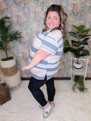 Hallie Scoopneck Rolled Sleeve Tee in Stripes (2 colors)-1- ShortSlv/Slvless Tops-FIRST LOVE-Styled by Stacked - A Plus Size Women's Boutique in Lakeville, MN