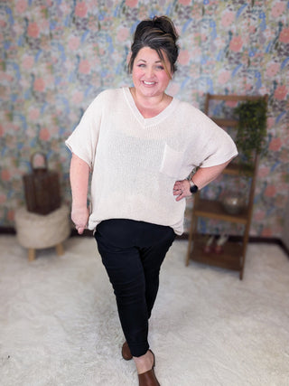 Hallie Short Sleeve Knit Sweater in Oat-1- ShortSlv/Slvless Tops-MICHELLE MAE-Styled by Stacked - A Plus Size Women's Boutique in Lakeville, MN