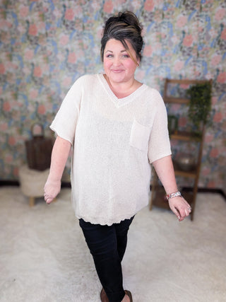 Hallie Short Sleeve Knit Sweater in Oat-1- ShortSlv/Slvless Tops-MICHELLE MAE-Styled by Stacked - A Plus Size Women's Boutique in Lakeville, MN