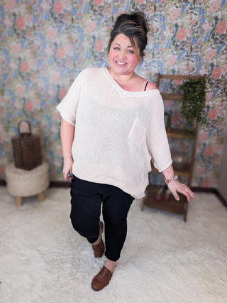 Hallie Short Sleeve Knit Sweater in Oat-1- ShortSlv/Slvless Tops-MICHELLE MAE-Styled by Stacked - A Plus Size Women's Boutique in Lakeville, MN