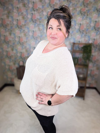 Hallie Short Sleeve Knit Sweater in Oat-1- ShortSlv/Slvless Tops-MICHELLE MAE-Styled by Stacked - A Plus Size Women's Boutique in Lakeville, MN