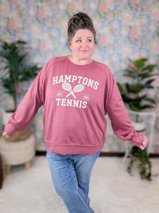 Hamptons Tennis Scuba Pullover in Dark Berry-2- Long Sleeve Tops-WHITE BIRCH-Styled by Stacked - A Plus Size Women's Boutique in Lakeville, MN