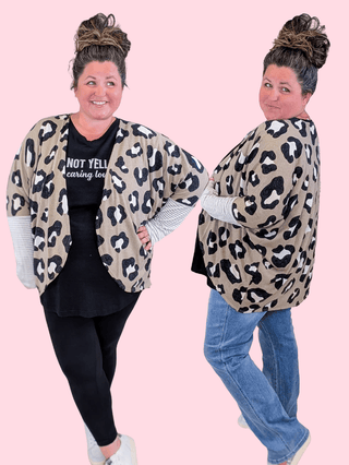 4- Overlayer Tops Hayden Dolman Animal Print Cardigan w/Stripe Accent plus size clothing