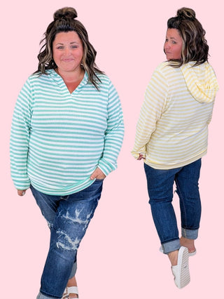 Haylee Lightweight Striped Hooded Pullover Sweater plus size clothing