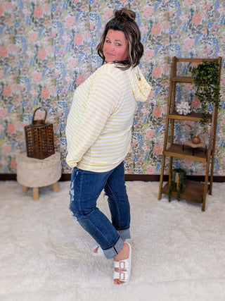 Haylee Lightweight Striped Hooded Pullover Sweater plus size clothing