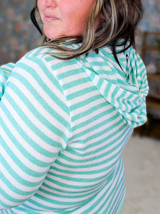 Haylee Lightweight Striped Hooded Pullover Sweater plus size clothing