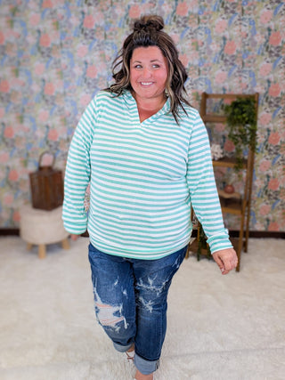 Haylee Lightweight Striped Hooded Pullover Sweater plus size clothing